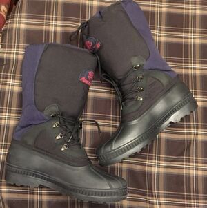 Arctic Cat Snowmobile Winter Duck Boots Men's Size 9 Rubber Toed Black Blue EUC